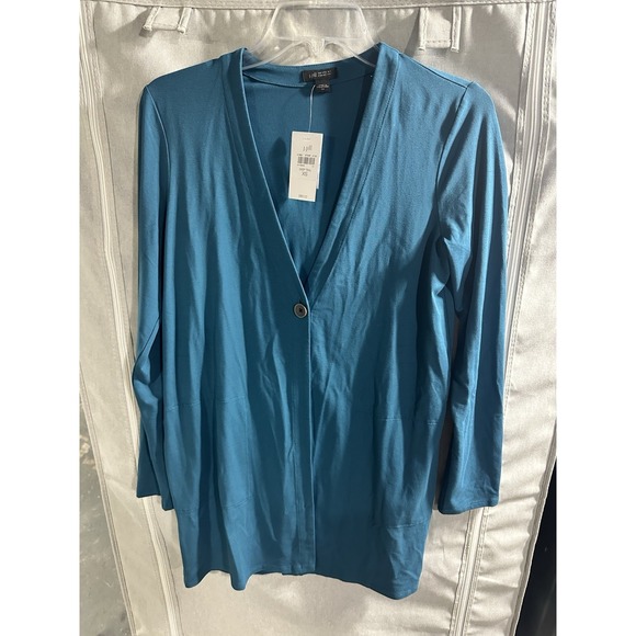 NWT J Jill Wearever Collection Womens Extra Small‎ Teal One Button Long Sleeve - Picture 2 of 7